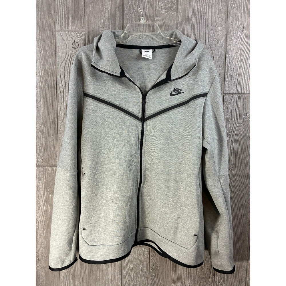 Nike Mens Tech Fleece Full Zip Windrunner L Hoodie Gray Black Streetwear CU4489
